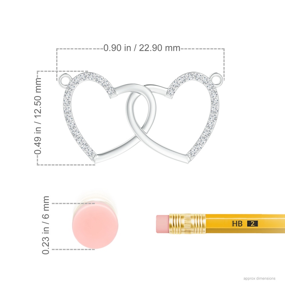 0.9mm GVS2 Interlocking Diamond Twin Heart Necklace in White Gold ruler