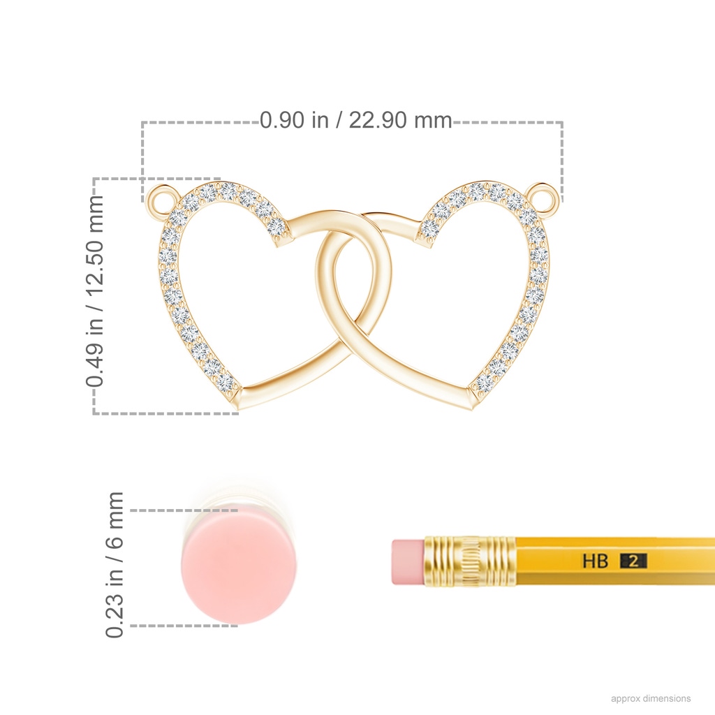 0.9mm GVS2 Interlocking Diamond Twin Heart Necklace in Yellow Gold Ruler