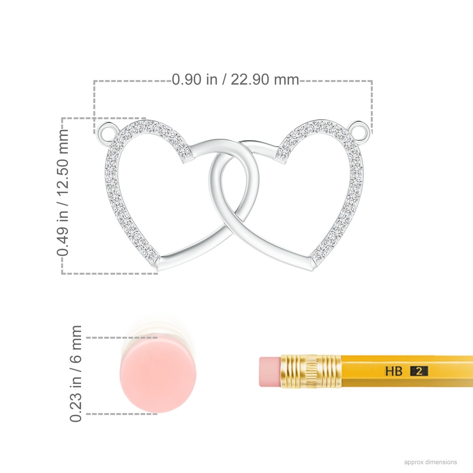 0.9mm HSI2 Interlocking Diamond Twin Heart Necklace in 18K White Gold ruler