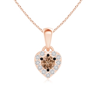 3.3mm AAA Coffee and White Diamond Heart Halo Pendant in Rose Gold