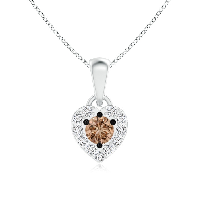 3.3mm AAA Coffee and White Diamond Heart Halo Pendant in White Gold