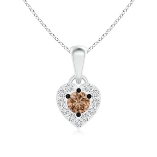 3.3mm AAA Coffee and White Diamond Heart Halo Pendant in White Gold