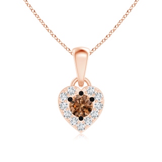 3.3mm AAAA Coffee and White Diamond Heart Halo Pendant in Rose Gold