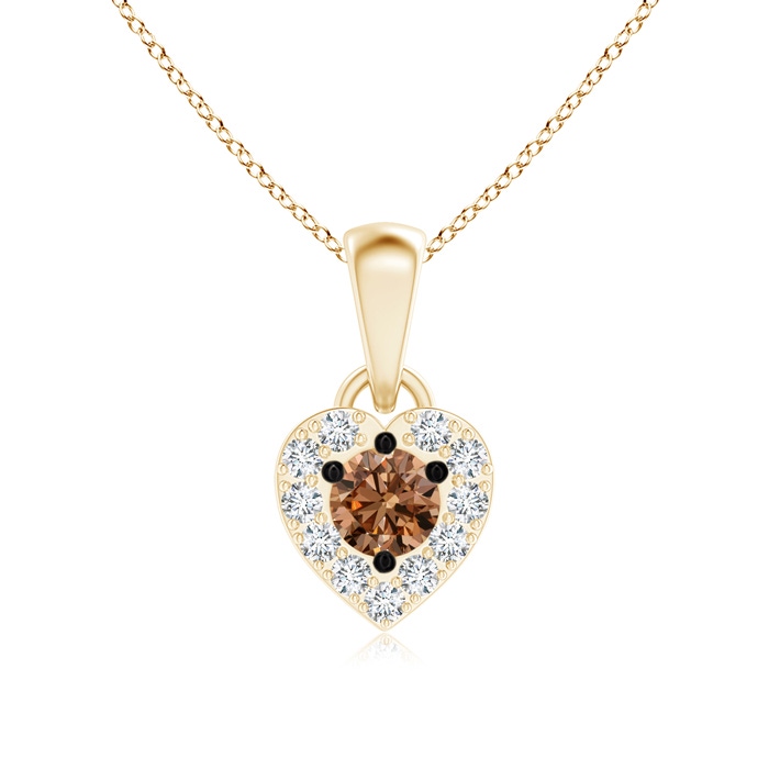 3.3mm AAAA Coffee and White Diamond Heart Halo Pendant in Yellow Gold