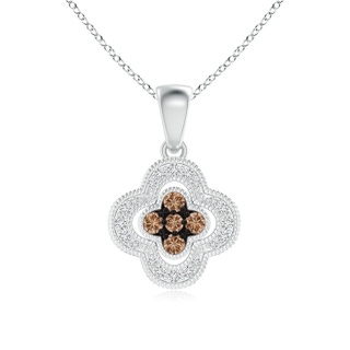 1.7mm AAA Coffee and White Diamond Clover Halo Pendant in P950 Platinum