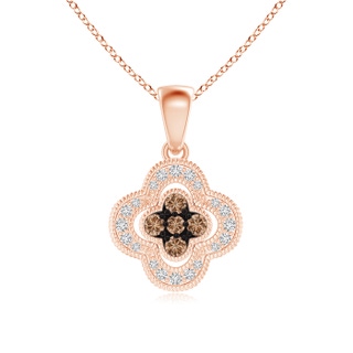 1.7mm AAA Coffee and White Diamond Clover Halo Pendant in Rose Gold