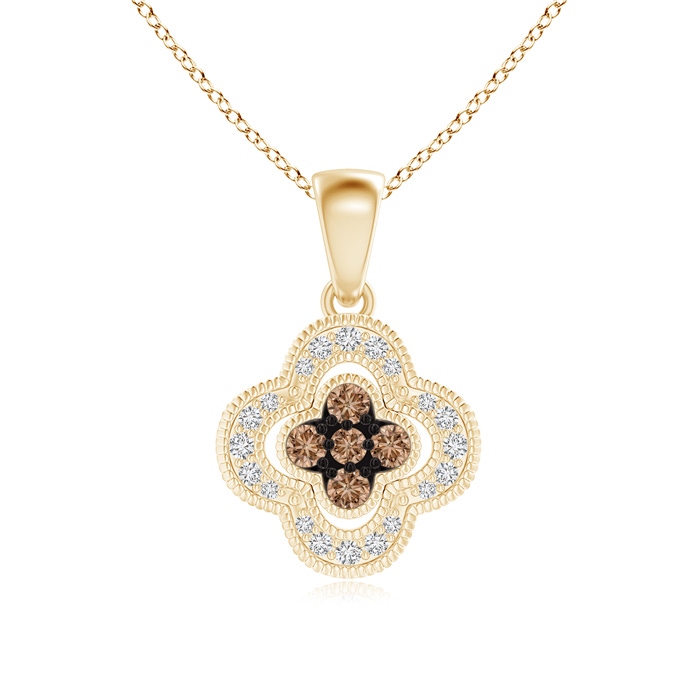 1.7mm AAA Coffee and White Diamond Clover Halo Pendant in Yellow Gold