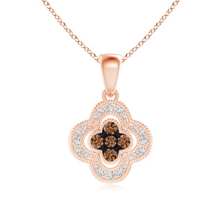1.7mm AAAA Coffee and White Diamond Clover Halo Pendant in Rose Gold