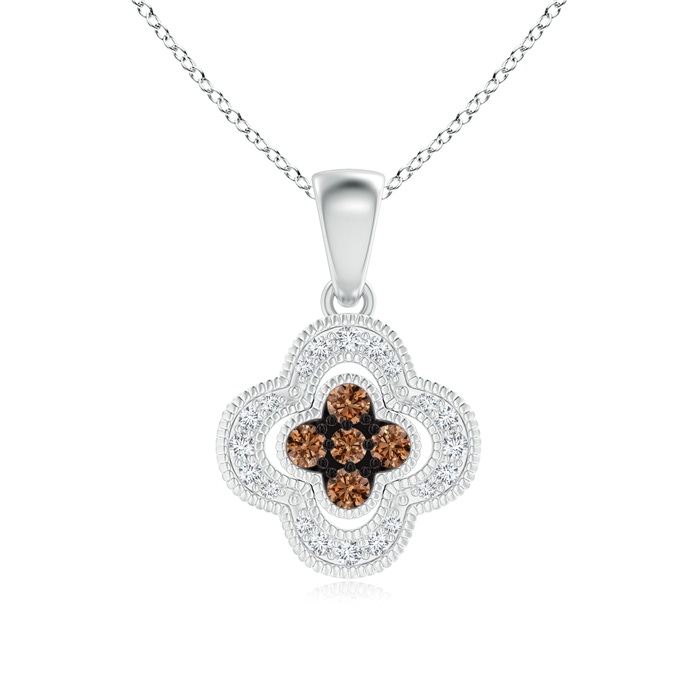 1.7mm AAAA Coffee and White Diamond Clover Halo Pendant in White Gold