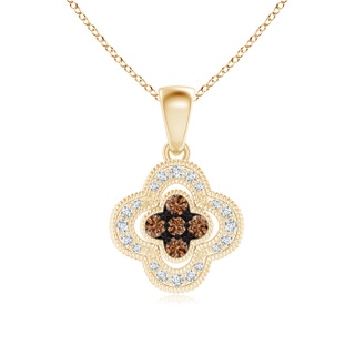 1.7mm AAAA Coffee and White Diamond Clover Halo Pendant in Yellow Gold