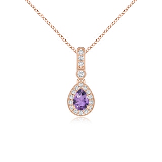 6x4mm A Pear-Shaped Amethyst and pave Diamond Halo Pendant in Rose Gold