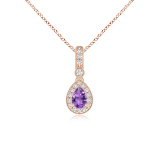 6x4mm AA Pear-Shaped Amethyst and pave Diamond Halo Pendant in Rose Gold