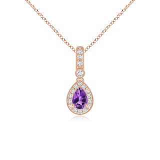6x4mm AAA Pear-Shaped Amethyst and pave Diamond Halo Pendant in Rose Gold