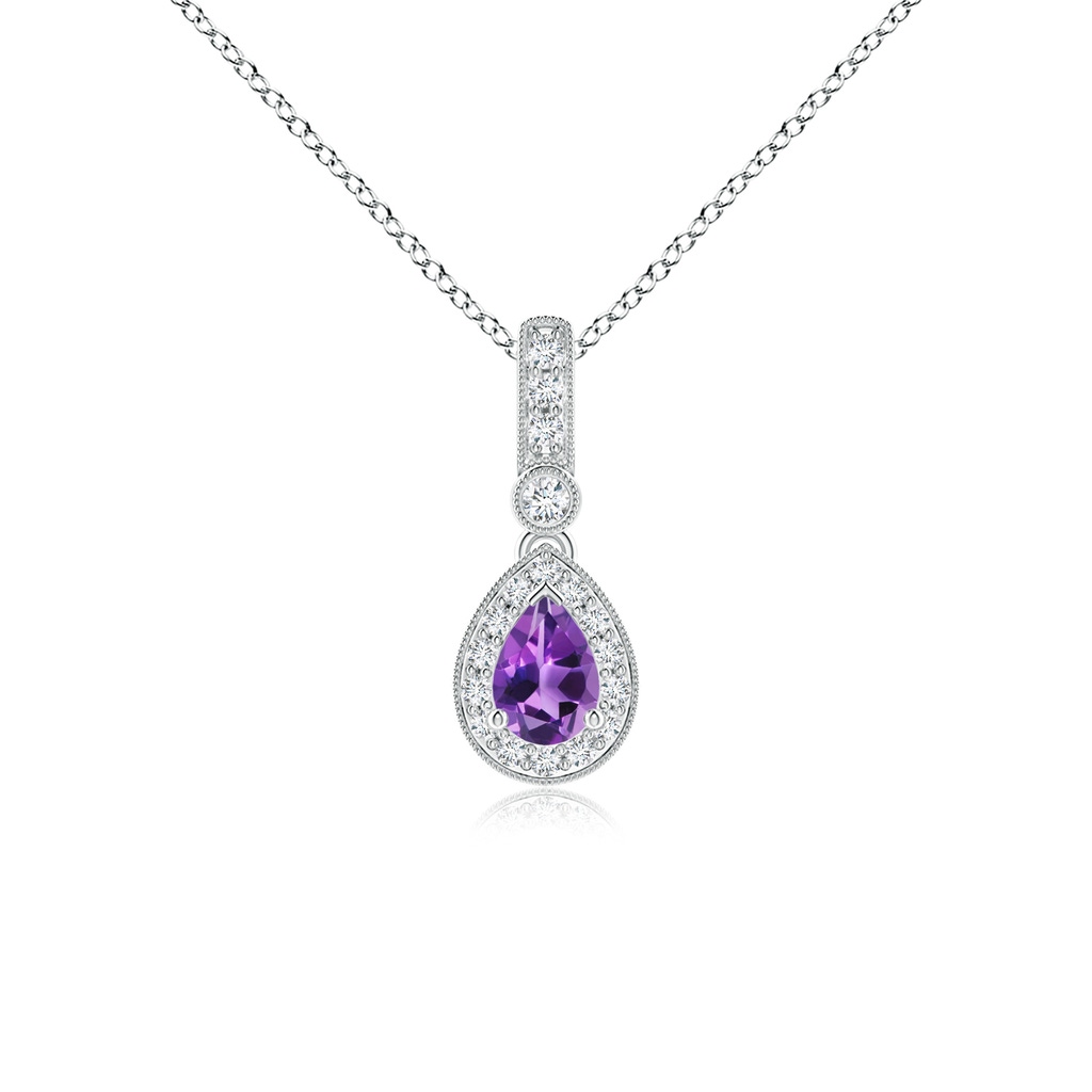 6x4mm AAA Pear-Shaped Amethyst and pave Diamond Halo Pendant in White Gold