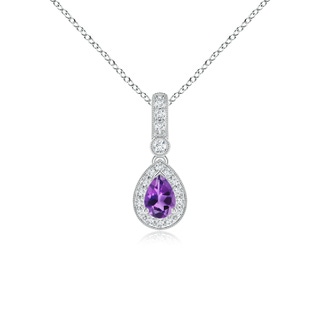 6x4mm AAA Pear-Shaped Amethyst and pave Diamond Halo Pendant in White Gold