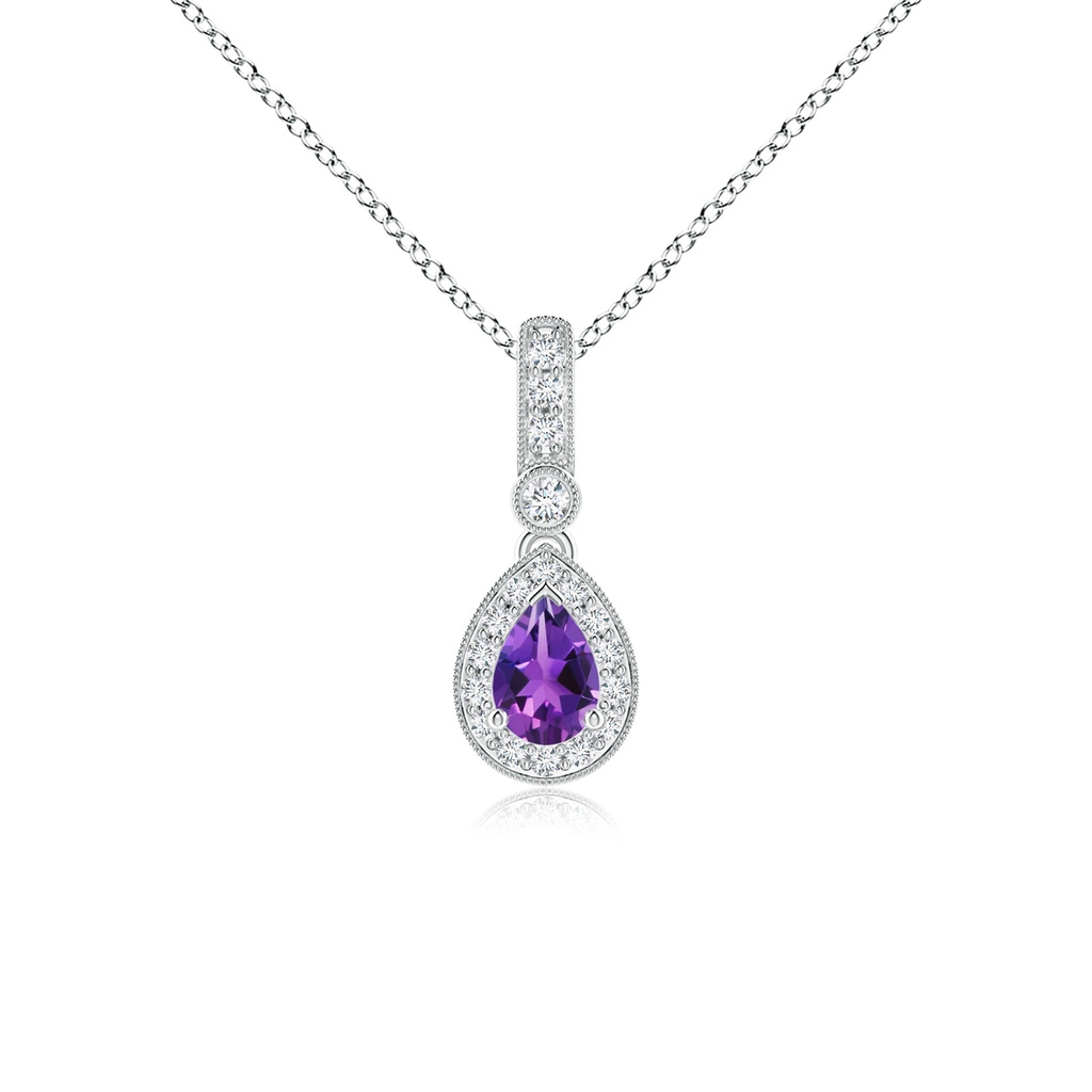 6x4mm AAAA Pear-Shaped Amethyst and pave Diamond Halo Pendant in P950 Platinum