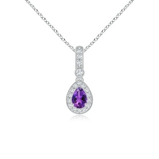6x4mm AAAA Pear-Shaped Amethyst and pave Diamond Halo Pendant in P950 Platinum