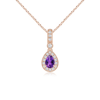 6x4mm AAAA Pear-Shaped Amethyst and pave Diamond Halo Pendant in Rose Gold