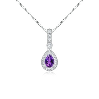 6x4mm AAAA Pear-Shaped Amethyst and pave Diamond Halo Pendant in White Gold