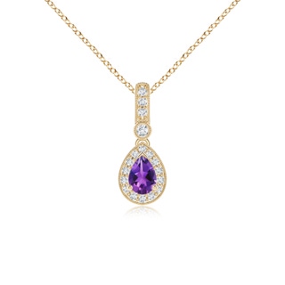 6x4mm AAAA Pear-Shaped Amethyst and pave Diamond Halo Pendant in Yellow Gold