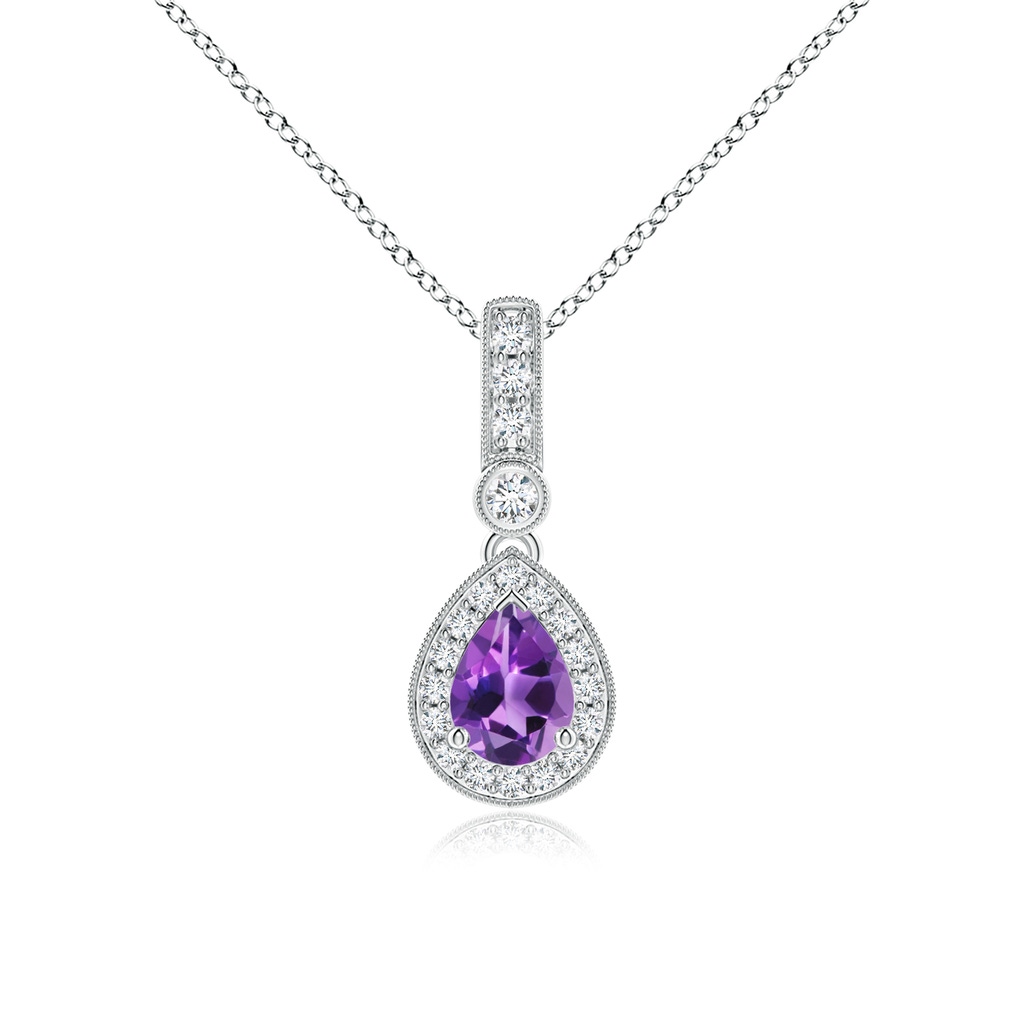 7x5mm AAA Pear-Shaped Amethyst and pave Diamond Halo Pendant in White Gold