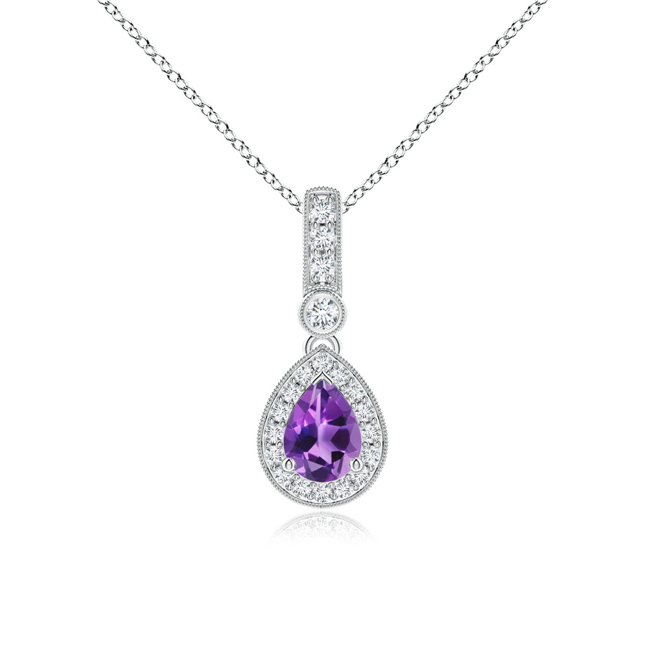 7x5mm AAA Pear-Shaped Amethyst and pave Diamond Halo Pendant in White Gold 