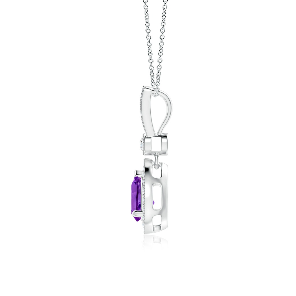 7x5mm AAA Pear-Shaped Amethyst and pave Diamond Halo Pendant in White Gold Side-1