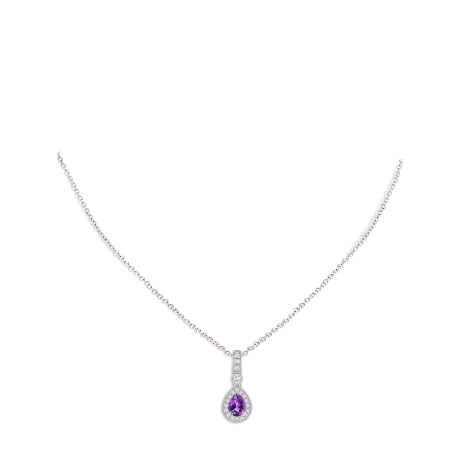 7x5mm AAA Pear-Shaped Amethyst and pave Diamond Halo Pendant in White Gold body-neck