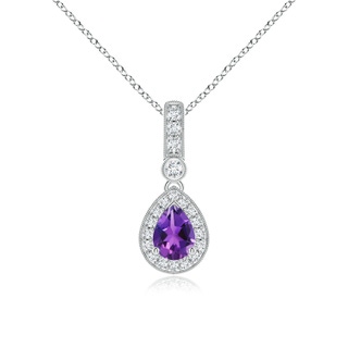 7x5mm AAAA Pear-Shaped Amethyst and pave Diamond Halo Pendant in P950 Platinum
