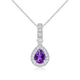 8x6mm AAAA Pear-Shaped Amethyst and pave Diamond Halo Pendant in P950 Platinum