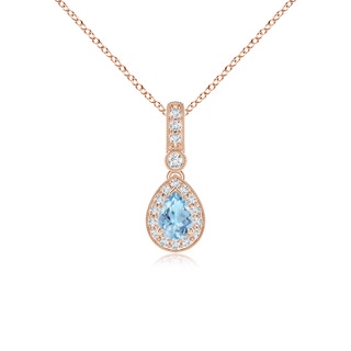 6x4mm AAA Pear-Shaped Aquamarine and pave Diamond Halo Pendant in Rose Gold