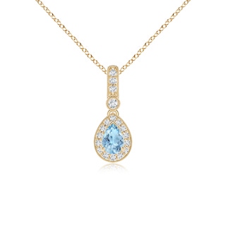 6x4mm AAA Pear-Shaped Aquamarine and pave Diamond Halo Pendant in Yellow Gold