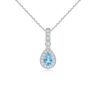 6x4mm AAAA Pear-Shaped Aquamarine and pave Diamond Halo Pendant in White Gold