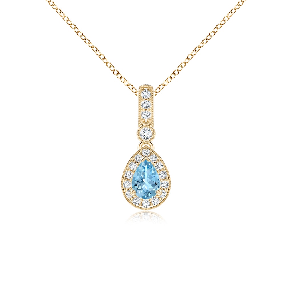 6x4mm AAAA Pear-Shaped Aquamarine and pave Diamond Halo Pendant in Yellow Gold