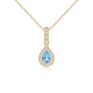 6x4mm AAAA Pear-Shaped Aquamarine and pave Diamond Halo Pendant in Yellow Gold