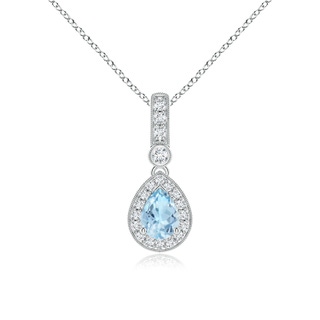 7x5mm AAA Pear-Shaped Aquamarine and pave Diamond Halo Pendant in White Gold