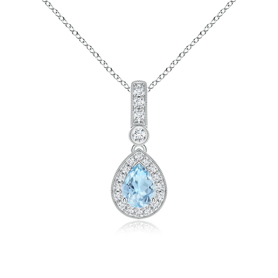 7x5mm AAA Pear-Shaped Aquamarine and pave Diamond Halo Pendant in White Gold 