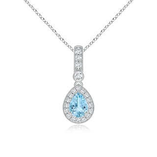 7x5mm AAAA Pear-Shaped Aquamarine and pave Diamond Halo Pendant in P950 Platinum