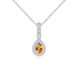 6x4mm AA Pear-Shaped Citrine and pave Diamond Halo Pendant in White Gold