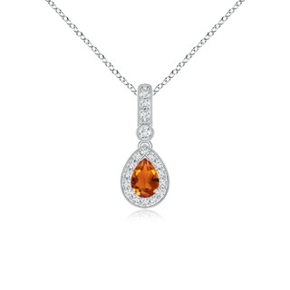 6x4mm AAAA Pear-Shaped Citrine and pave Diamond Halo Pendant in P950 Platinum