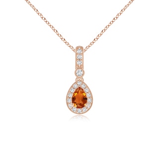 6x4mm AAAA Pear-Shaped Citrine and pave Diamond Halo Pendant in Rose Gold