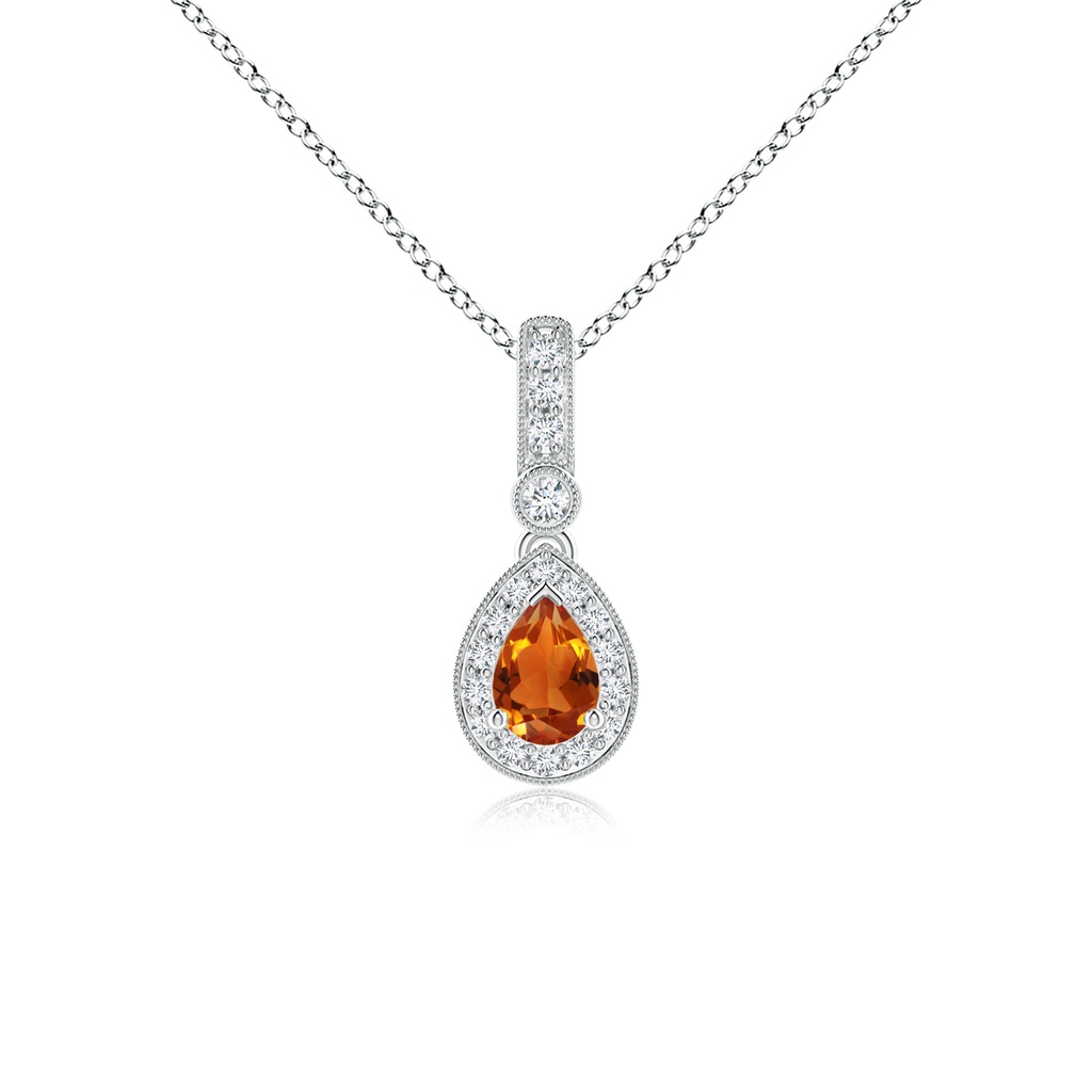 6x4mm AAAA Pear-Shaped Citrine and pave Diamond Halo Pendant in White Gold