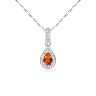 6x4mm AAAA Pear-Shaped Citrine and pave Diamond Halo Pendant in White Gold