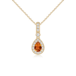 6x4mm AAAA Pear-Shaped Citrine and pave Diamond Halo Pendant in Yellow Gold