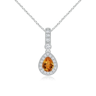 7x5mm AAA Pear-Shaped Citrine and pave Diamond Halo Pendant in White Gold