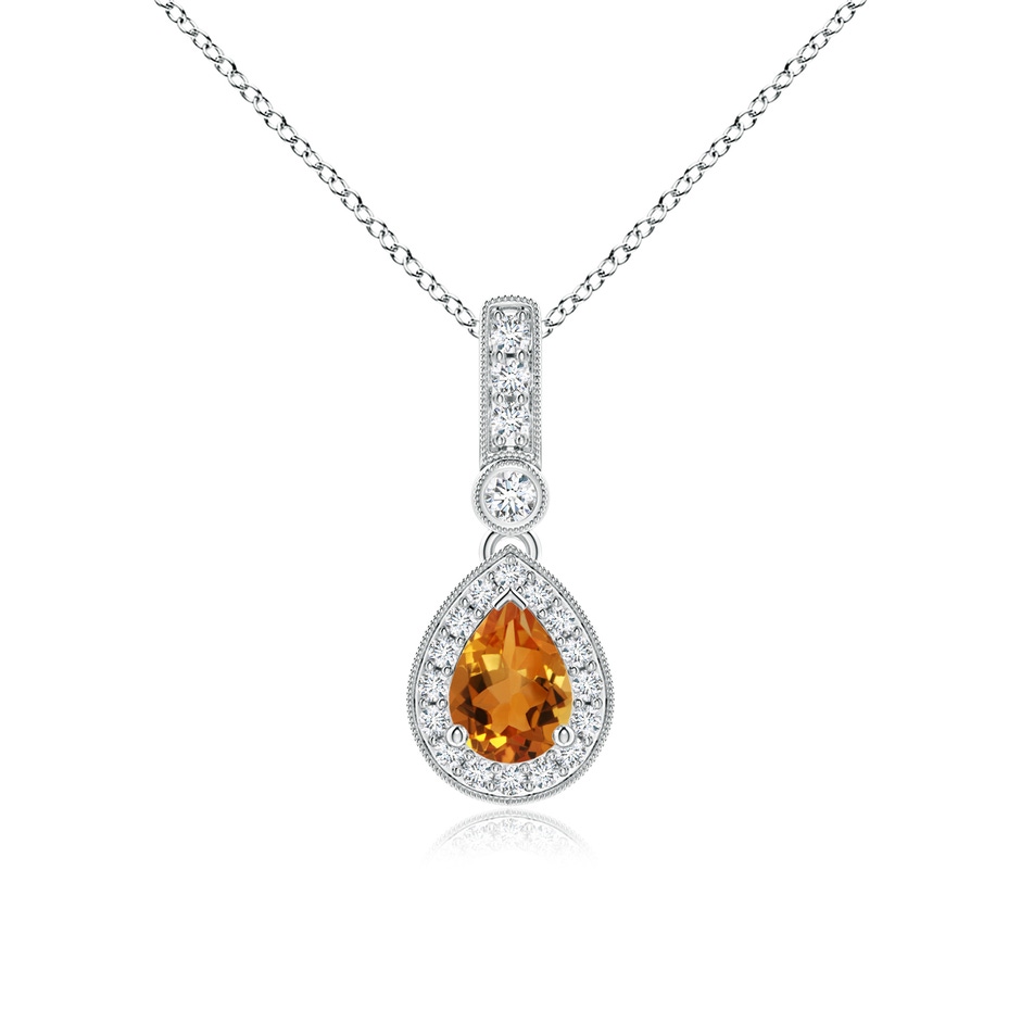 7x5mm AAA Pear-Shaped Citrine and pave Diamond Halo Pendant in White Gold 