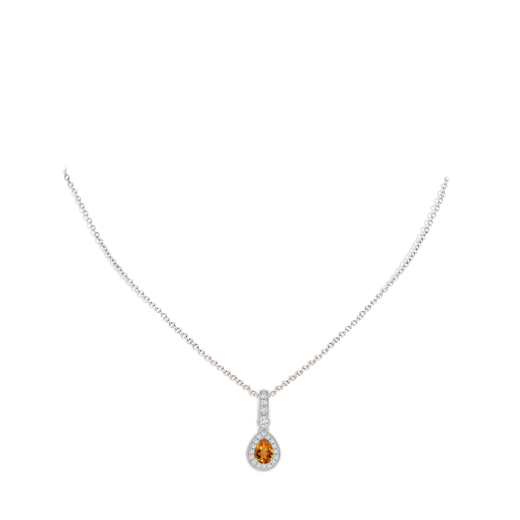 7x5mm AAA Pear-Shaped Citrine and pave Diamond Halo Pendant in White Gold Body-Neck