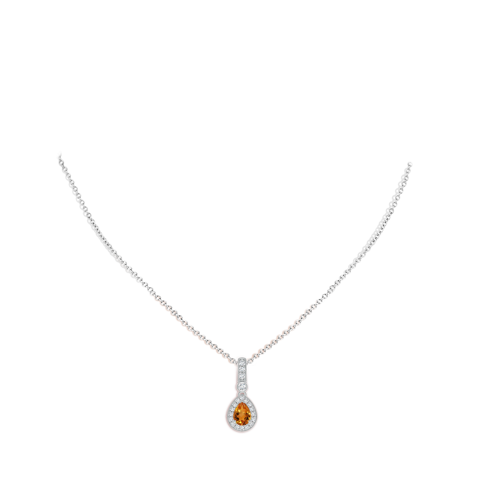 7x5mm AAA Pear-Shaped Citrine and pave Diamond Halo Pendant in White Gold body-neck