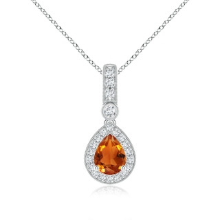 8x6mm AAAA Pear-Shaped Citrine and pave Diamond Halo Pendant in P950 Platinum