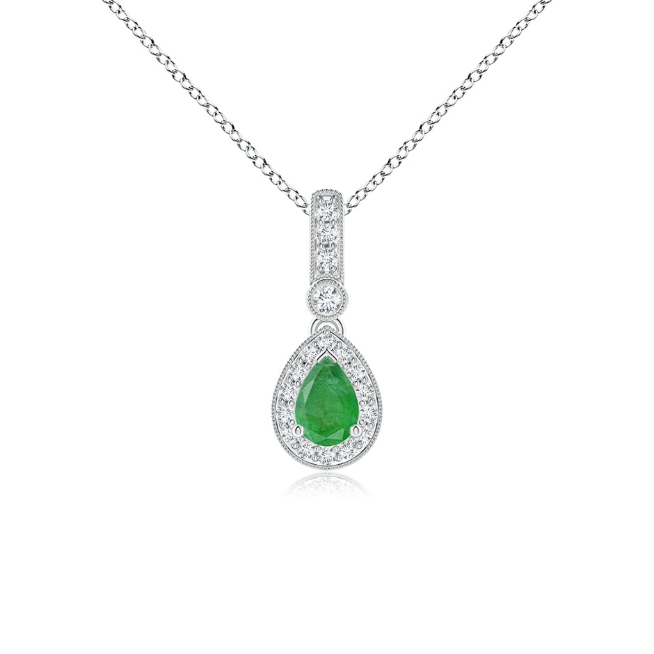 6x4mm A Pear-Shaped Emerald and pave Diamond Halo Pendant in 9K White Gold 